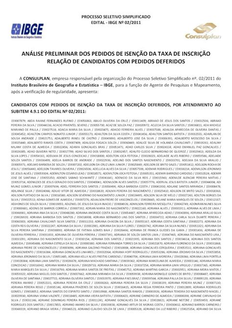 RESULTADO PRELIMINAR DA ANÁLISE DOS PEDIDOS DE .